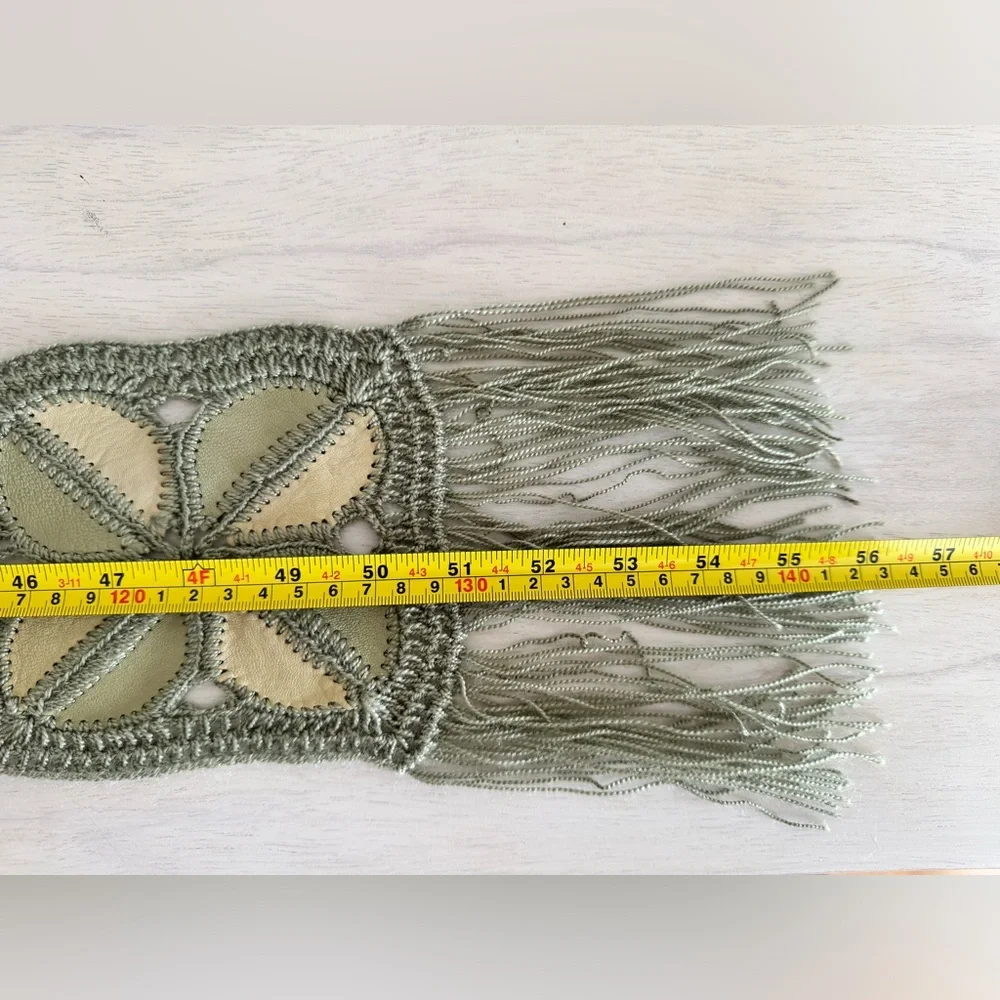 Woven Leather & Crochet shall Fringe Scarf